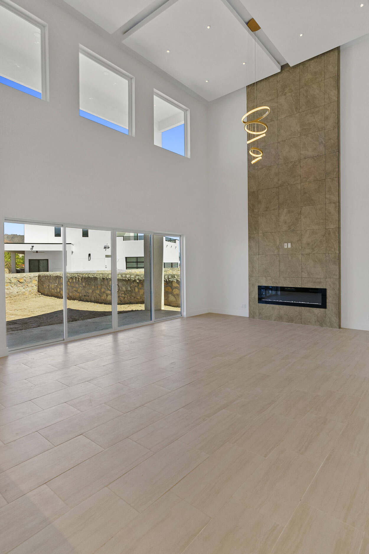 2200 Hacienda Rey double-height fireplace wall