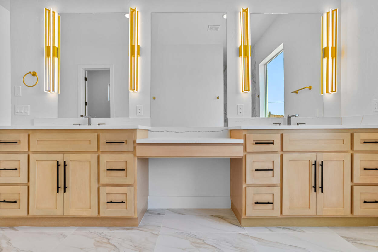 2812 Girl Scout double vanity with gold sconces